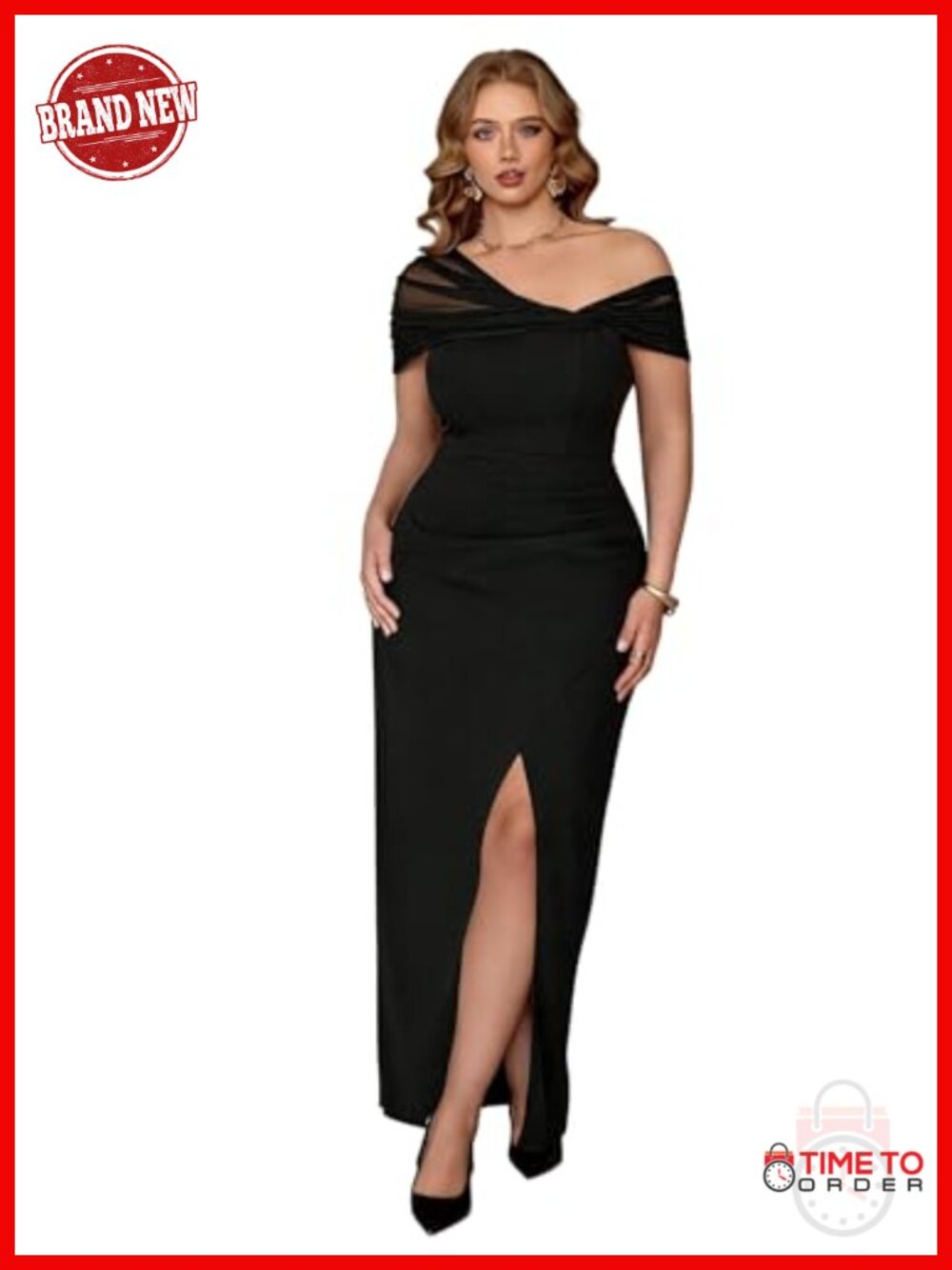 Plus Size Cold Shoulder Formal Prom Maxi Dress Off-Shoulder Ruched Slit